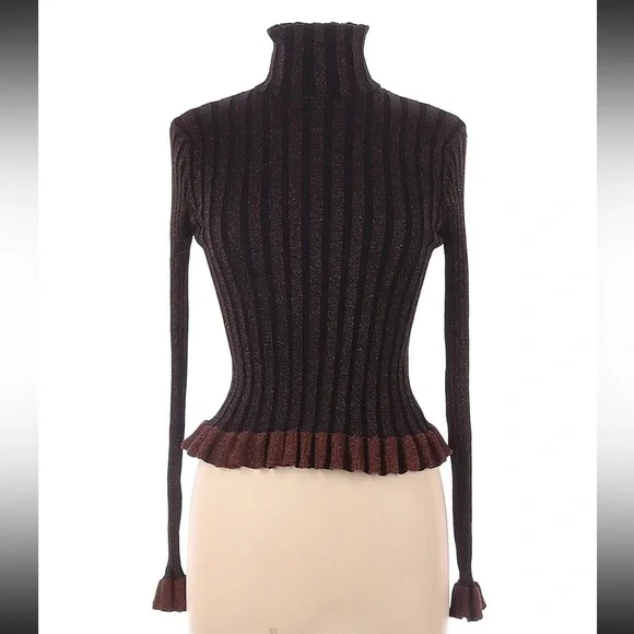 Zara Women Brown/Black Long Sleeve Turtleneck M - Picture 2 of 3